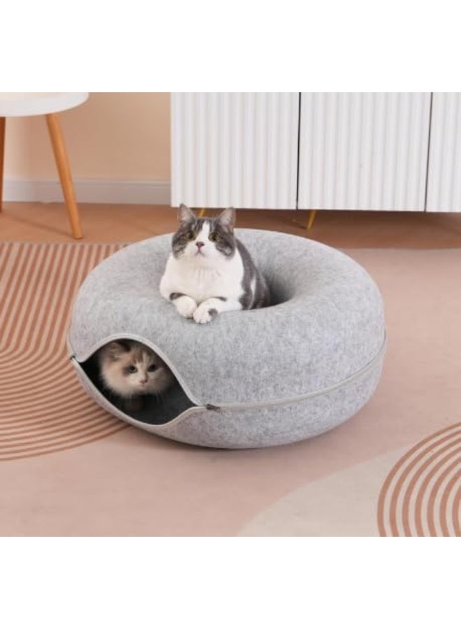 سرير كبير على شكل دونات للقطط والكلاب، رمادي اللون - سرير مضاد للقلق للحيوانات الأليفة للقطط والكلاب الصغيرة | دعم تقويمي، فرو صناعي فائق النعومة، قابل للغسل - Image 3
