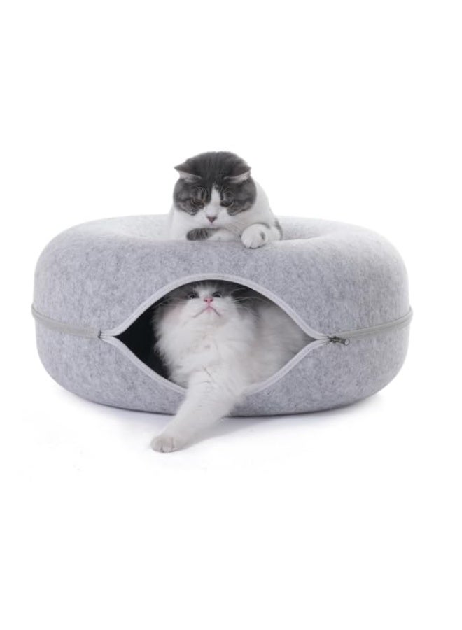 سرير كبير على شكل دونات للقطط والكلاب، رمادي اللون - سرير مضاد للقلق للحيوانات الأليفة للقطط والكلاب الصغيرة | دعم تقويمي، فرو صناعي فائق النعومة، قابل للغسل - Image 2