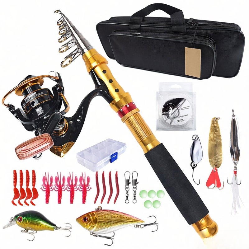 Fishing Rod and Reel Combo Carbon Fiber Telescopic Fishing Rod with Reel Combo Set Lures Fishing Carrier Bag - Image 1