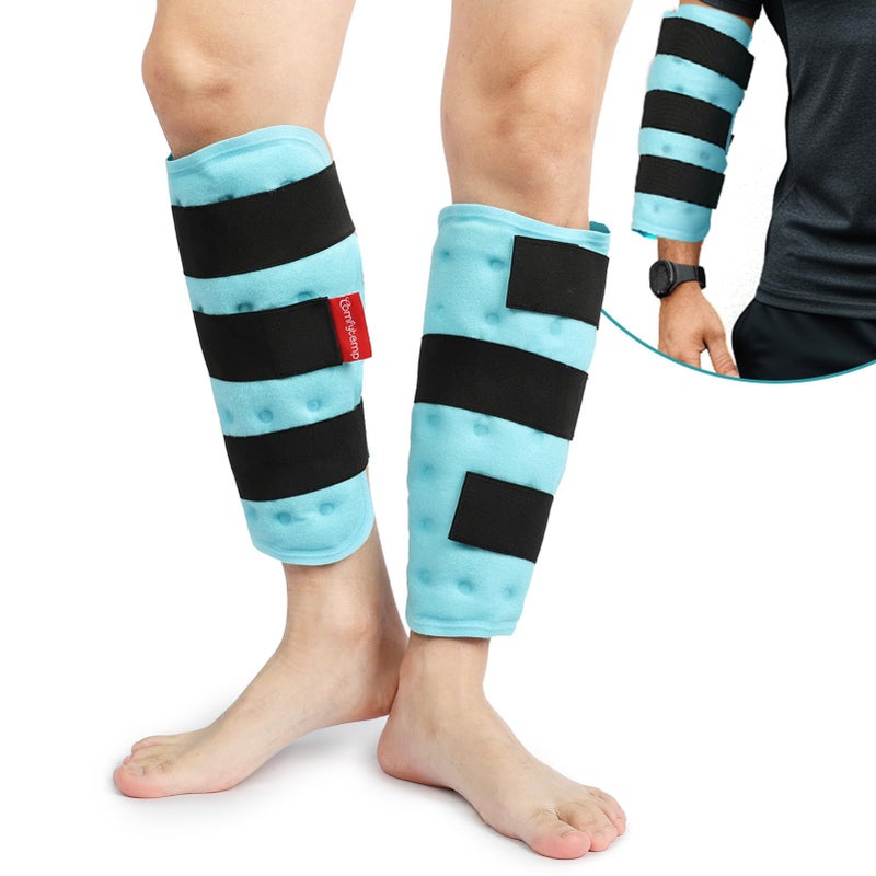 Comfytemp حزم ثلجية مريحة لكاحل الساق لإصابات قابلة لإعادة الاستخدام، مؤهلة لـ FSA و HSA، لفة وسادة جل للكوع، كم ضغط ساخن وبارد للتورم، الدوالي، التهاب الأوتار، الركبة، الساق، هدية جراحة، 2 قطعة - Image 1