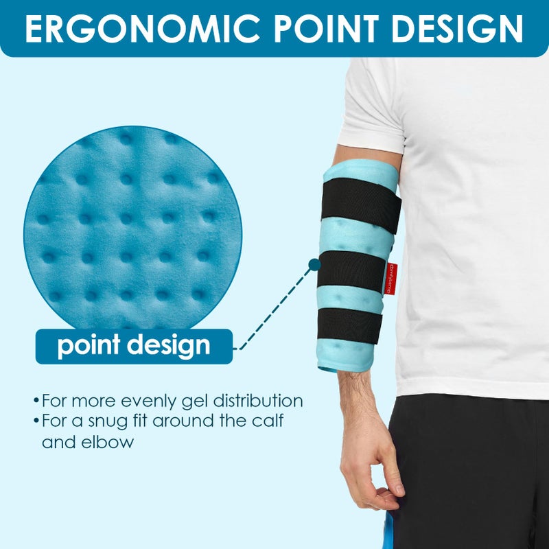 Comfytemp حزم ثلجية مريحة لكاحل الساق لإصابات قابلة لإعادة الاستخدام، مؤهلة لـ FSA و HSA، لفة وسادة جل للكوع، كم ضغط ساخن وبارد للتورم، الدوالي، التهاب الأوتار، الركبة، الساق، هدية جراحة، 2 قطعة - Image 2