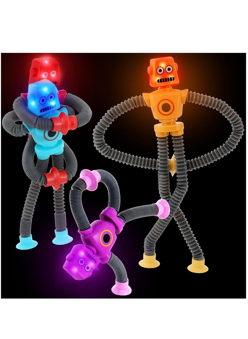TFiOXL 4 Pcs Pop Tubes LED Robot Light Up Fidget Tubes Sensory Toys Robot Telescopic Suction Cup Stress Relief Toys Stuffers Party Favors Travel Toys for Kid - Image 2