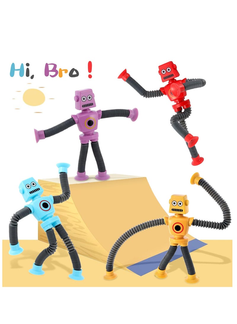 TFiOXL 4 Pcs Pop Tubes LED Robot Light Up Fidget Tubes Sensory Toys Robot Telescopic Suction Cup Stress Relief Toys Stuffers Party Favors Travel Toys for Kid - Image 5