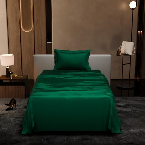 Stoa Paris Single Bedsheet with 1 Pillow Cover, 300TC Satin Premium Bedding Set, Home Decor, Wedding Gift for Couples, Housewarming, Anniversary, Date Night - Emerald Green - Image 2
