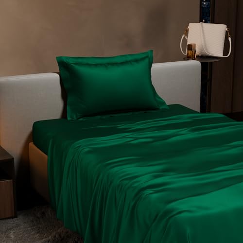 Stoa Paris Single Bedsheet with 1 Pillow Cover, 300TC Satin Premium Bedding Set, Home Decor, Wedding Gift for Couples, Housewarming, Anniversary, Date Night - Emerald Green - Image 3