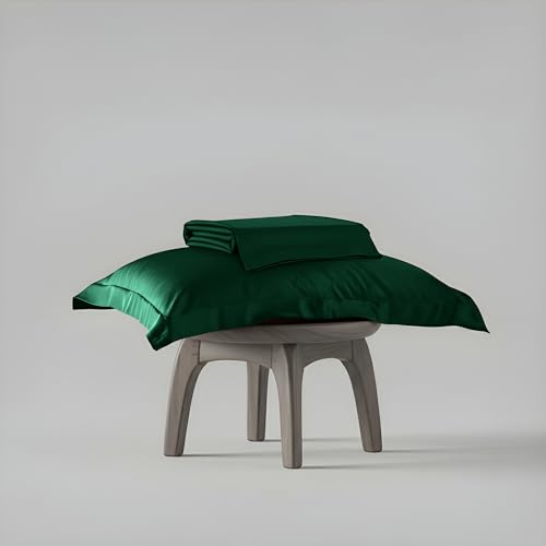 Stoa Paris Single Bedsheet with 1 Pillow Cover, 300TC Satin Premium Bedding Set, Home Decor, Wedding Gift for Couples, Housewarming, Anniversary, Date Night - Emerald Green - Image 5
