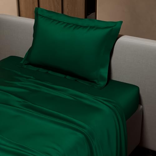 Stoa Paris Single Bedsheet with 1 Pillow Cover, 300TC Satin Premium Bedding Set, Home Decor, Wedding Gift for Couples, Housewarming, Anniversary, Date Night - Emerald Green - Image 4