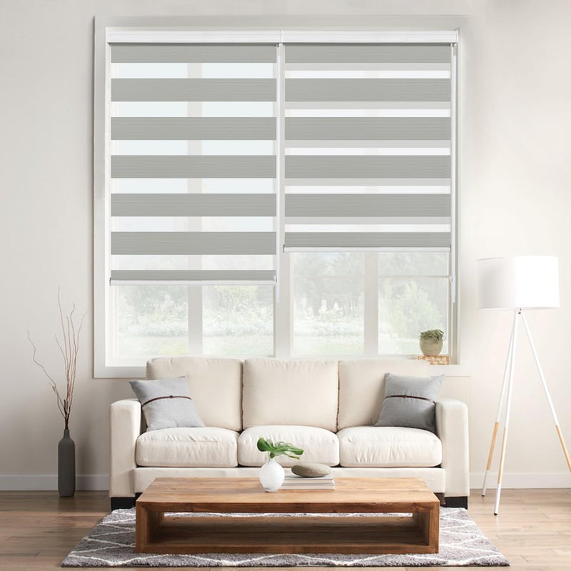 ALLBRIGHT Allbright Zebra Window Blinds 23 W x 64 H Grey Dual Layer Roller Shade Room Darkening Shade Roll Up and Pull Down Blinds Light Filtering Window Shades for Day and Night Easy to Install
