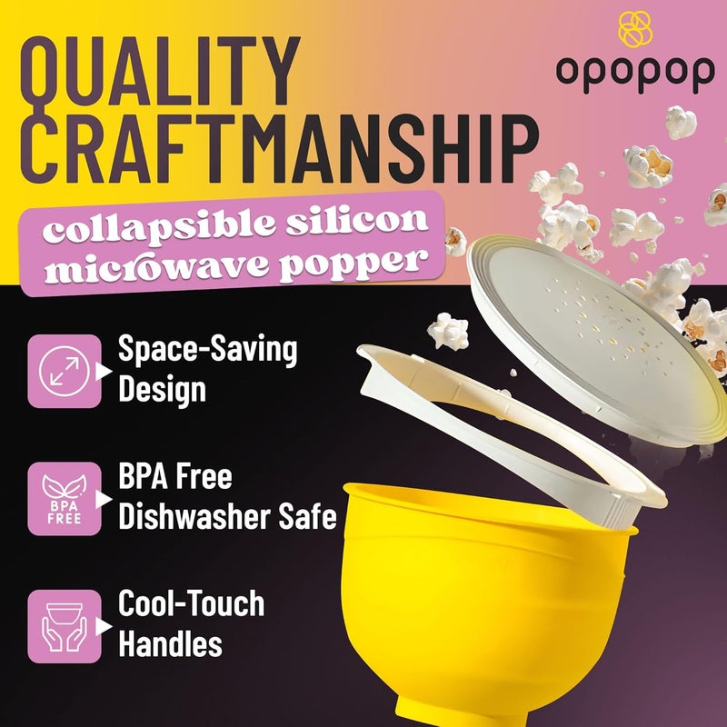 OPOPOP صانعة الفشار السيليكونية - وعاء قابل للطي لصنع الفشار في الميكروويف، خالي من BPA وآمن في غسالة الصحون - Image 2
