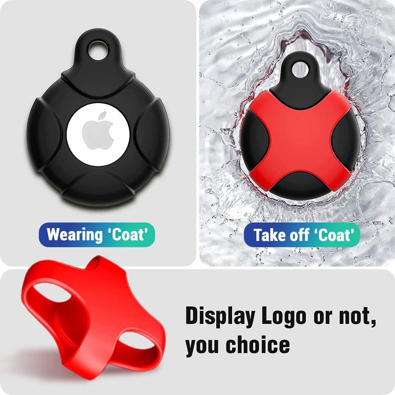 kaca IPX8 Waterproof Silicone Case Compatible with Apple AirTag - Full Protection, Keychain Included, Waterproof, Premium Food Grade Silicone, Scratch-Free, Safe for Kids and Pets [Black & Red] - Image 2