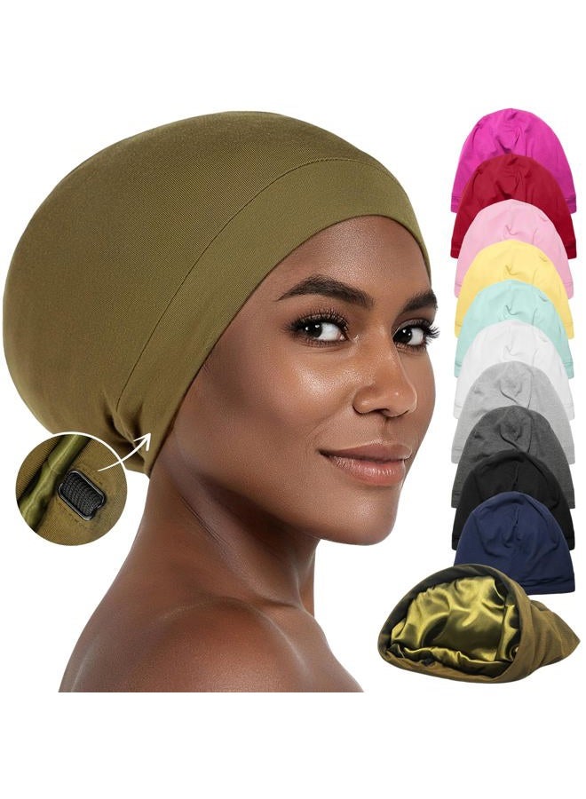 CAPLORD Silk Satin Bonnet Hair Cover Sleep Cap for Sleeping Beanie Hat Adjustable Stay On Headwear Lined Natural Nurse Cap for Women - Image 1