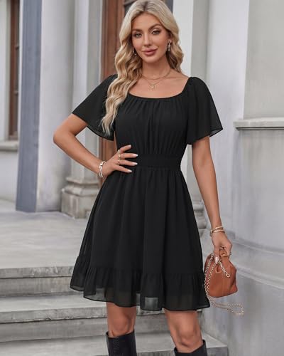 Timeson Womens Summer Dresses Casual: Formal Elegant Flowy Chiffon Flattering Short Sleeve Black Dress Wedding Guest Work Office — Womens Sundresses Trendy Date Night Daily Wear Curvy Spring Outfits - Image 5