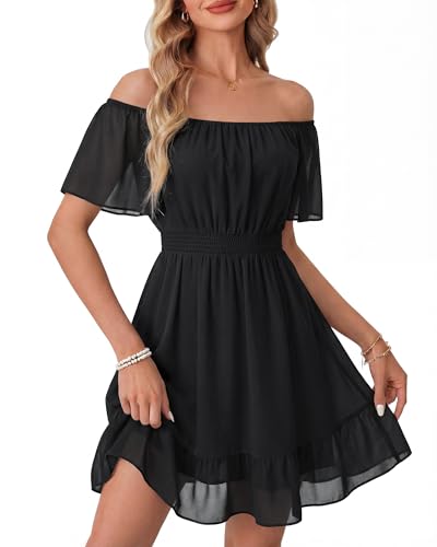 Timeson Womens Summer Dresses Casual: Formal Elegant Flowy Chiffon Flattering Short Sleeve Black Dress Wedding Guest Work Office — Womens Sundresses Trendy Date Night Daily Wear Curvy Spring Outfits - Image 2