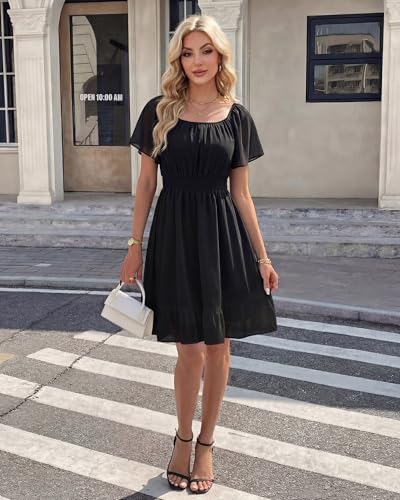 Timeson Womens Summer Dresses Casual: Formal Elegant Flowy Chiffon Flattering Short Sleeve Black Dress Wedding Guest Work Office — Womens Sundresses Trendy Date Night Daily Wear Curvy Spring Outfits - Image 4