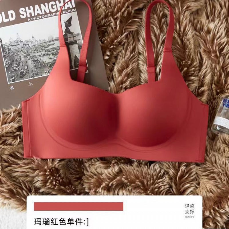 Small Breast Push-Up Anti-Sagging Thin Slimming Look Seamless Intimates Women'S Soft Support No Rims Breast-Retracting Bra - Image 1