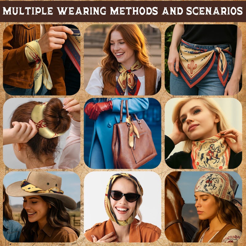 Berlune 6/12 Pcs Western Cowgirl Bandanas Gifts Bulk 21 x 21'' Wild Rags for Women Western Cowgirl Cowboy Head Scarf Wrap(6 Pcs,Vintage) - Image 4