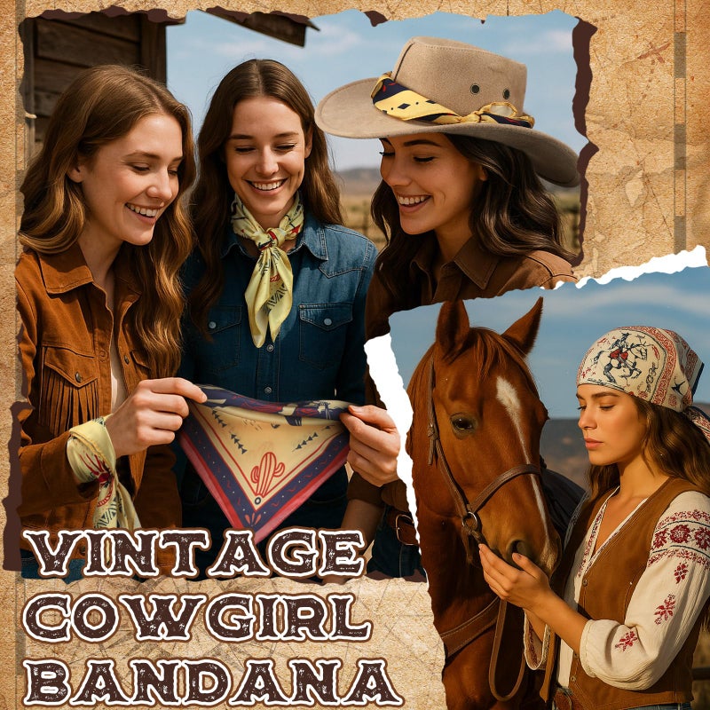 Berlune 6/12 Pcs Western Cowgirl Bandanas Gifts Bulk 21 x 21'' Wild Rags for Women Western Cowgirl Cowboy Head Scarf Wrap(6 Pcs,Vintage) - Image 2