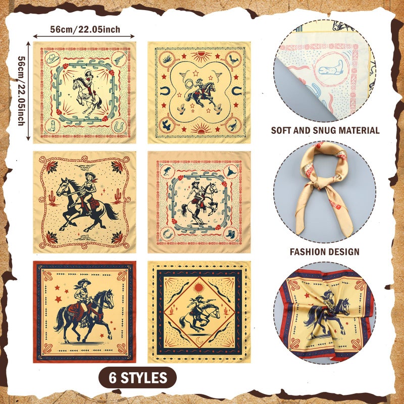 Berlune 6/12 Pcs Western Cowgirl Bandanas Gifts Bulk 21 x 21'' Wild Rags for Women Western Cowgirl Cowboy Head Scarf Wrap(6 Pcs,Vintage) - Image 5