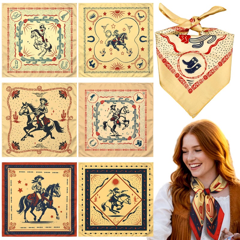 Berlune 6/12 Pcs Western Cowgirl Bandanas Gifts Bulk 21 x 21'' Wild Rags for Women Western Cowgirl Cowboy Head Scarf Wrap(6 Pcs,Vintage) - Image 1