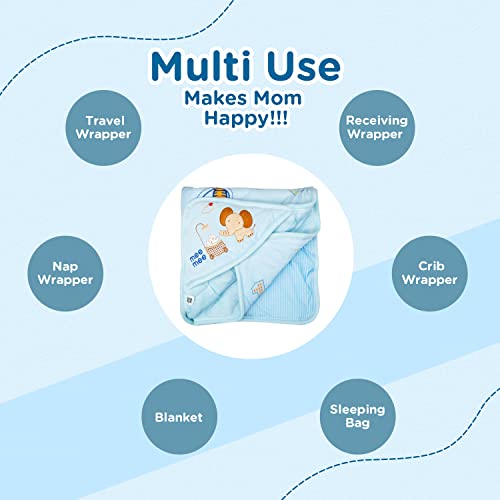 Mee Mee 3 in 1 Baby Bed | Sleeping Bag & Carry Nest | Hooded Wrapper for Newborn Baby | Warm and Soft Swaddle Wrapper | Double Layered Sleeping Bag for Newborn Babies, Blue - Image 4