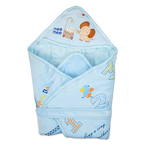 Mee Mee 3 in 1 Baby Bed | Sleeping Bag & Carry Nest | Hooded Wrapper for Newborn Baby | Warm and Soft Swaddle Wrapper | Double Layered Sleeping Bag for Newborn Babies, Blue - Image 1