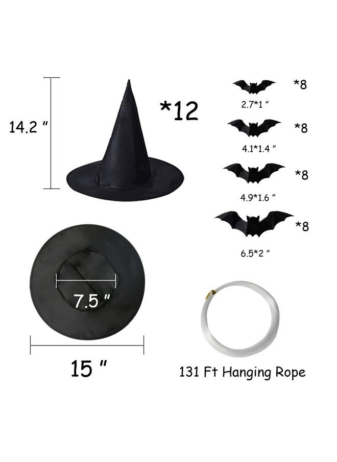 Orgrimmar 12 Pcs Halloween Witch Hats With Hanging Pope, 32 3D Pcs Bat Stickers For Halloween Party Decorations, Outdoor And Indoor Hanging Decorations  - Image 2