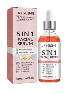 5 In 1 Moisturizing Whitening Facial Serum, With Hyaluronic Acid Niacinamide Collagen Vitamin , Fast Absorbing Dark Spot Corrector Serum, Anti Wrinkles SerumFor Age Defying Beauty 30ml