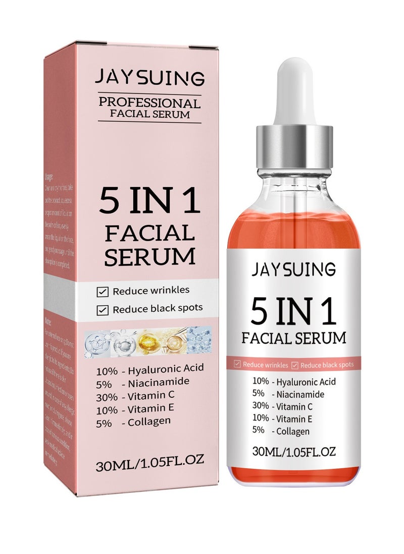 Jaysuing - 5 In 1 Moisturizing Whitening Facial Serum, With Hyaluronic Acid Niacinamide Collagen Vitamin , Fast Absorbing Dark Spot Corrector Serum, Anti Wrinkles SerumFor Age Defying Beauty 30ml - Image 1