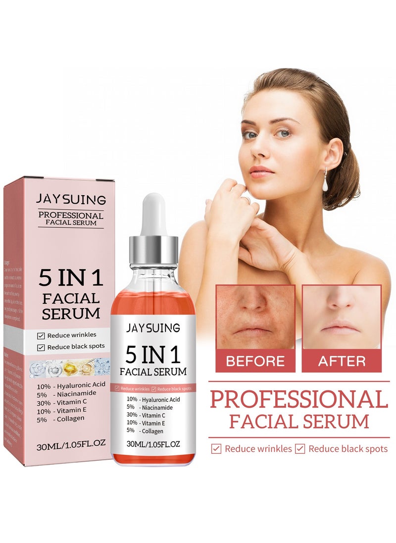 Jaysuing - 5 In 1 Moisturizing Whitening Facial Serum, With Hyaluronic Acid Niacinamide Collagen Vitamin , Fast Absorbing Dark Spot Corrector Serum, Anti Wrinkles SerumFor Age Defying Beauty 30ml - Image 1