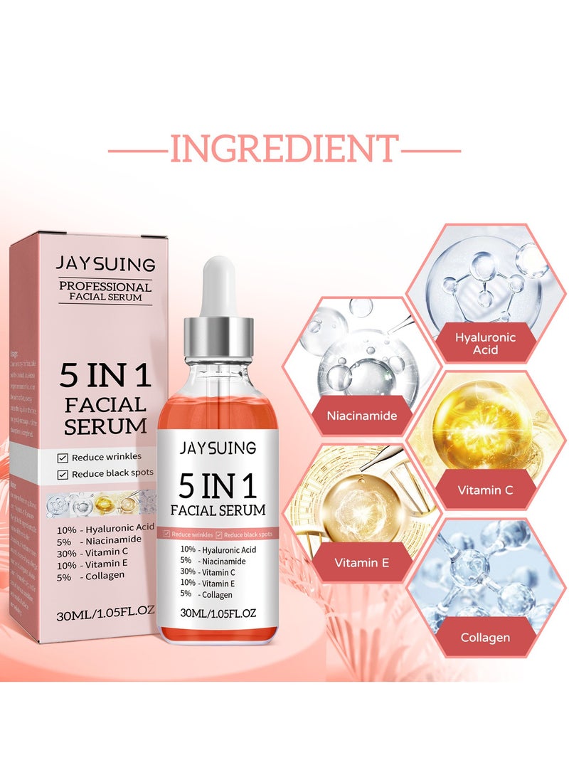 Jaysuing - 5 In 1 Moisturizing Whitening Facial Serum, With Hyaluronic Acid Niacinamide Collagen Vitamin , Fast Absorbing Dark Spot Corrector Serum, Anti Wrinkles SerumFor Age Defying Beauty 30ml - Image 1