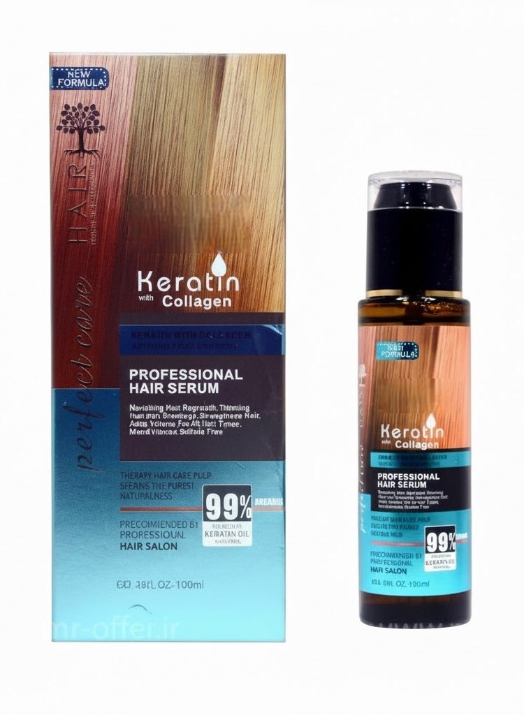 Keratin with Collagen Professional Hair Serum 100ml | Unisex Anti-Frizz & Smooth | 99% Natural Renewal Formula - Image 1