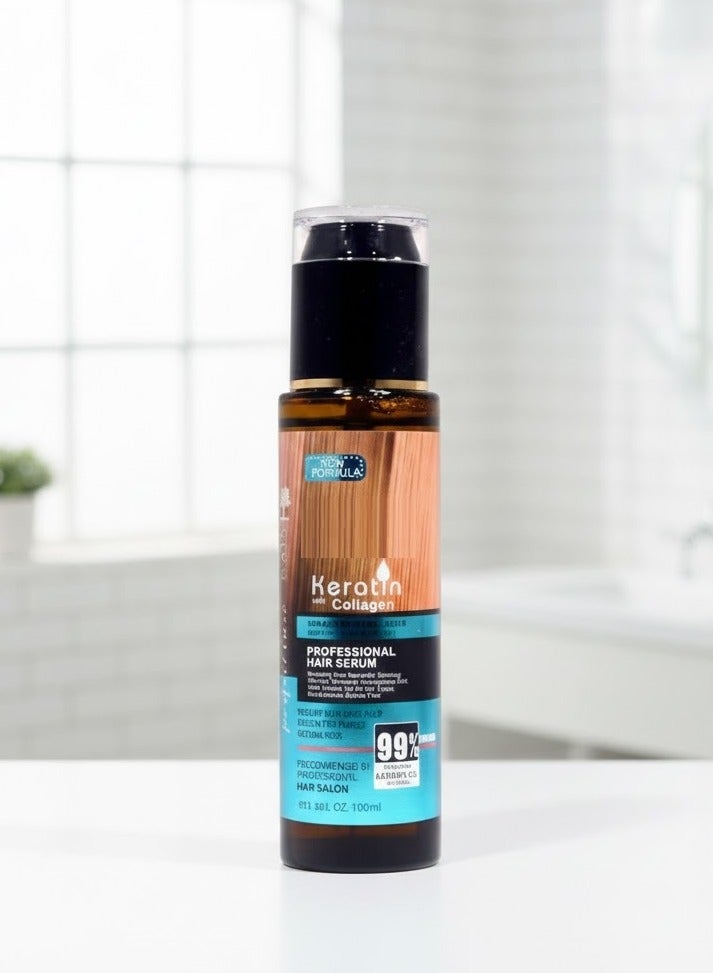 Keratin with Collagen Professional Hair Serum 100ml | Unisex Anti-Frizz & Smooth | 99% Natural Renewal Formula - Image 3