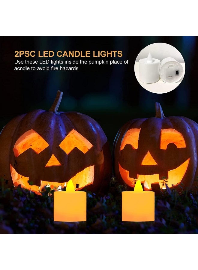 Yixiang Halloween Pumpkin Carving Kit, 5 Pieces Heavy Duty Professional Stainless Steel Carving Tools Set for Halloween Decorations, Included 2 LED Candles & 4 Carving Stencils, Easily Sculpting - Image 4