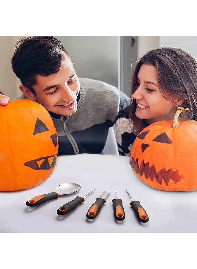 Yixiang Halloween Pumpkin Carving Kit, 5 Pieces Heavy Duty Professional Stainless Steel Carving Tools Set for Halloween Decorations, Included 2 LED Candles & 4 Carving Stencils, Easily Sculpting - Image 5