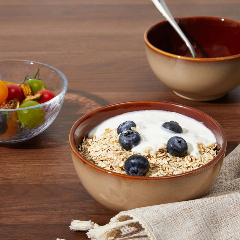 Pokini 5.5" Cereal Bowls & Dessert Bowls Set of 6-22 Oz Small Bowls for Kitchen-Ceramic Bowl for Cereal, Soup, Oatmeal, Salad, Ramen, Noodle, Rice, Yogurt-Dishwasher & Microwave Safe, Brown Yellow - Image 5