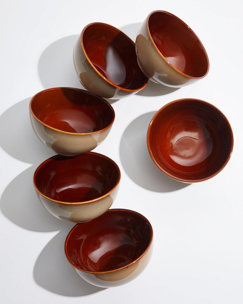 Pokini 5.5" Cereal Bowls & Dessert Bowls Set of 6-22 Oz Small Bowls for Kitchen-Ceramic Bowl for Cereal, Soup, Oatmeal, Salad, Ramen, Noodle, Rice, Yogurt-Dishwasher & Microwave Safe, Brown Yellow - Image 1