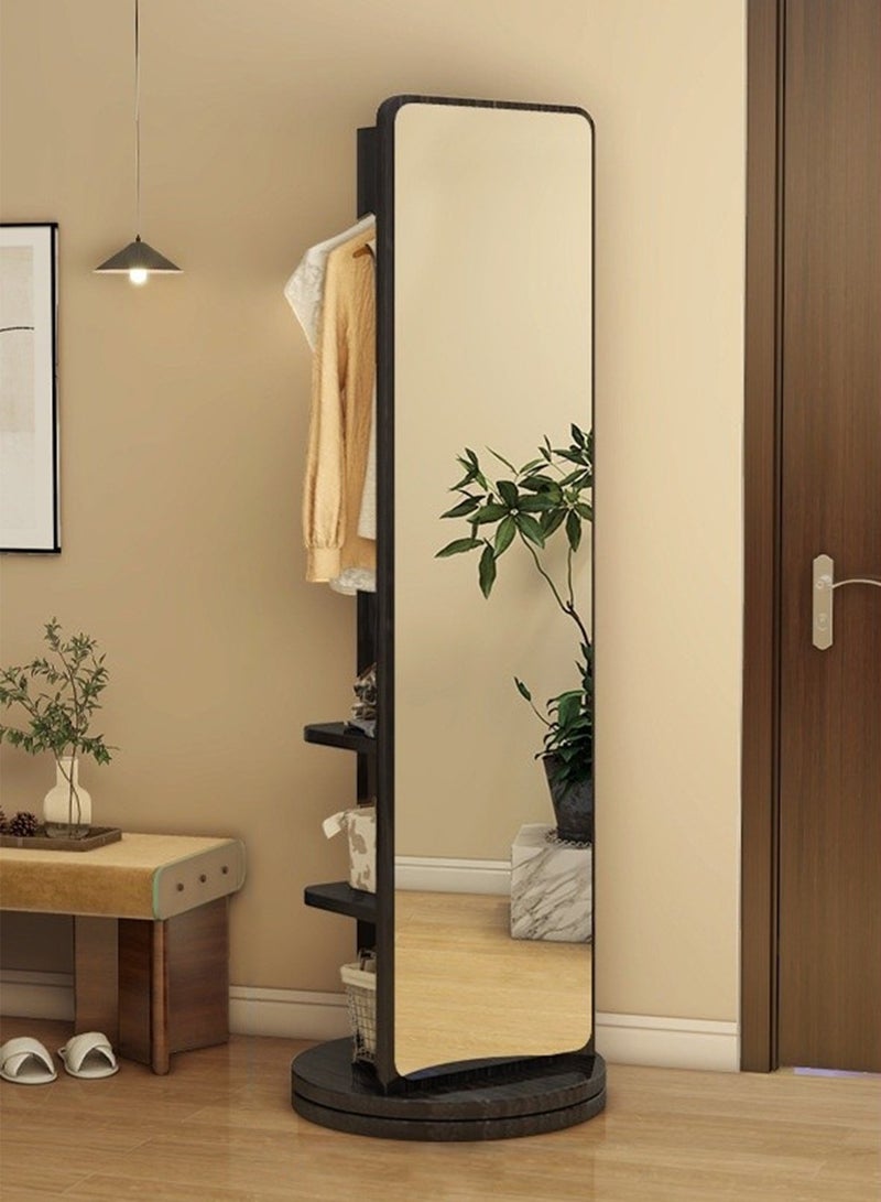 GT-Wheel Floor Mirror With Coat Rack Luxury Modern 360° Rotating Wood Full Body Length Mirror for Living Room and Bedroom - Image 1