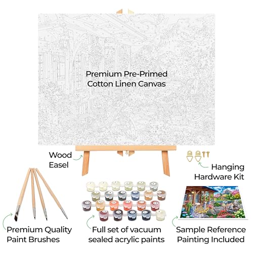 Ledgebay DIY Paint by Numbers Kit for Adults Framed Canvas Beginner to Advanced Paint by Numbers Kit Kits Include Acrylic Paint set Brushes Tabletop Easel (Colorful House Near The Lake 16"x20" Framed) - Image 2