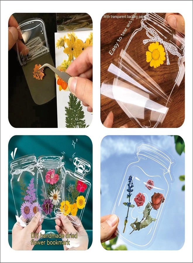 Could Spark 40Pcs Clear Pressed Flower Bookmarks, Transparent Dried Floral Bookmark Stickers with Glass Bottle Design, DIY Craft Supplies for Scrapbooking, Journaling, Botanical Plant Specimen Art - Image 3