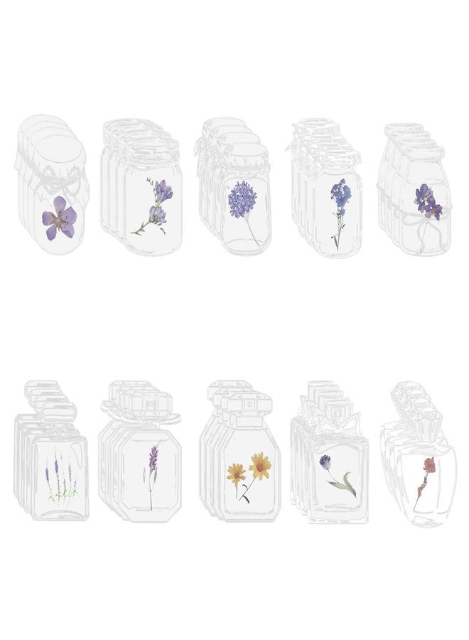 Could Spark 40Pcs Clear Pressed Flower Bookmarks, Transparent Dried Floral Bookmark Stickers with Glass Bottle Design, DIY Craft Supplies for Scrapbooking, Journaling, Botanical Plant Specimen Art - Image 1