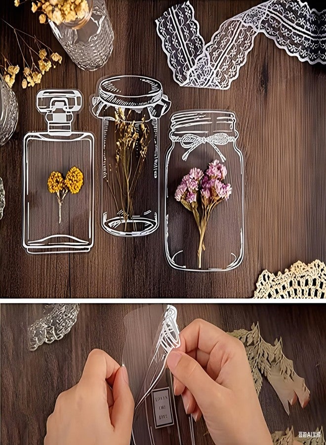 Could Spark 40Pcs Clear Pressed Flower Bookmarks, Transparent Dried Floral Bookmark Stickers with Glass Bottle Design, DIY Craft Supplies for Scrapbooking, Journaling, Botanical Plant Specimen Art - Image 4