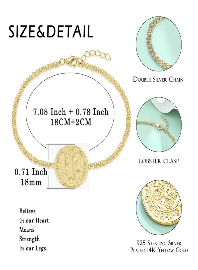 FJ 18K White Gold Plated Saint Benedict Bracelet 925 Sterling Silver Patron St Benedict Medal Protection Religious Jewelry for Men Women - Image 4