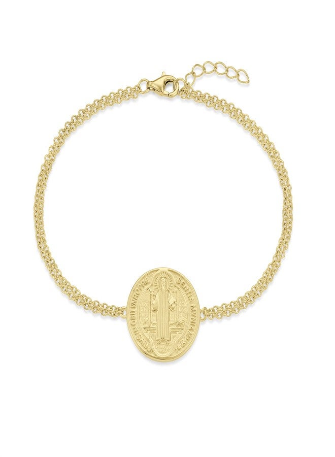 FJ 18K White Gold Plated Saint Benedict Bracelet 925 Sterling Silver Patron St Benedict Medal Protection Religious Jewelry for Men Women - Image 1