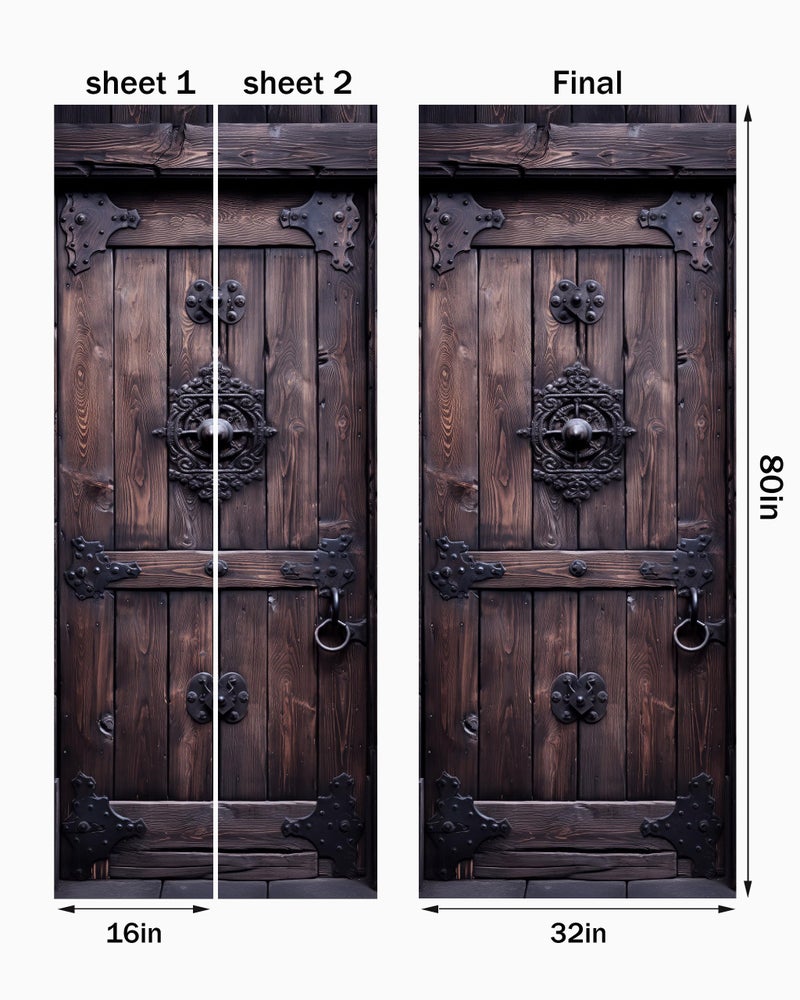 FLFK Door Mural Sticker - Wooden,Peel and Stick,Combined Size 32"x80",Split into 2 Pieces - Image 2
