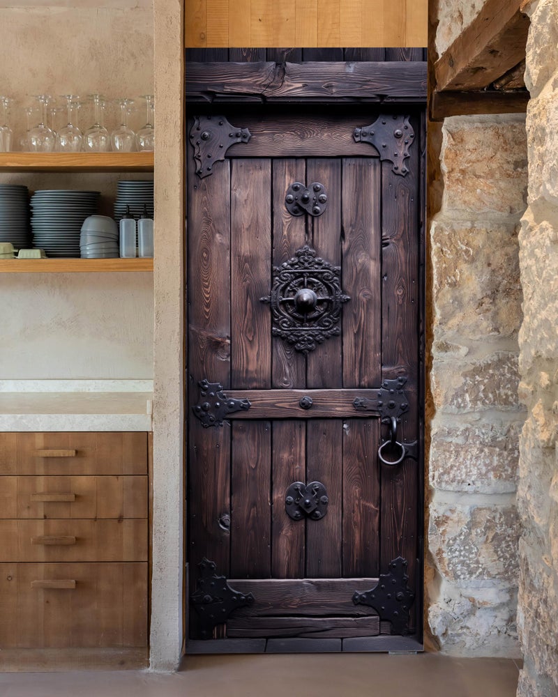 FLFK Door Mural Sticker - Wooden,Peel and Stick,Combined Size 32"x80",Split into 2 Pieces - Image 1