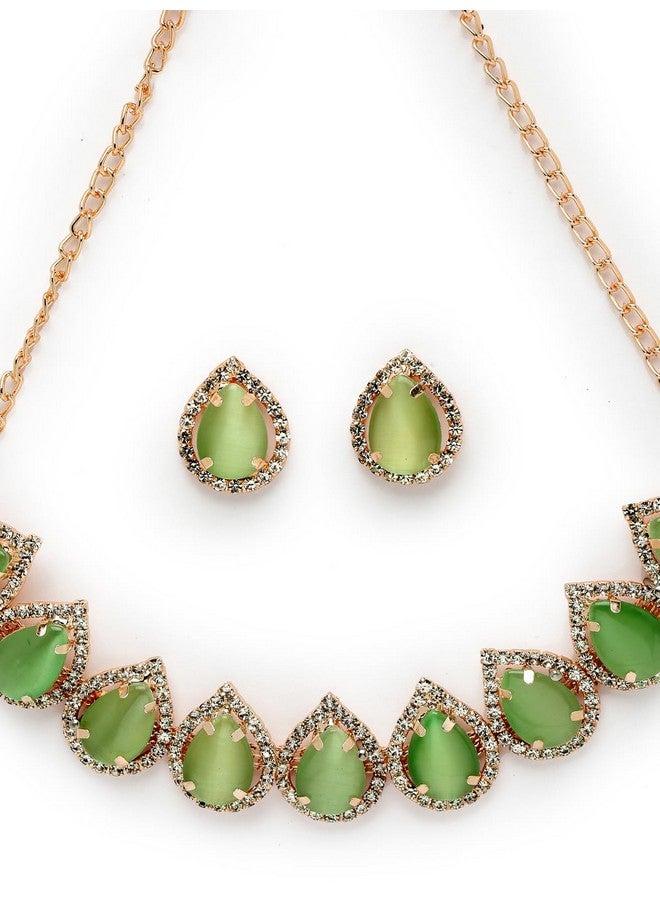 Sukkhi Elaborate Gold-Plated With AD Green Collar Bone Necklace Set With Drop Earrings | Jewellery Jewellery Set For Women (NS105704) - Image 5