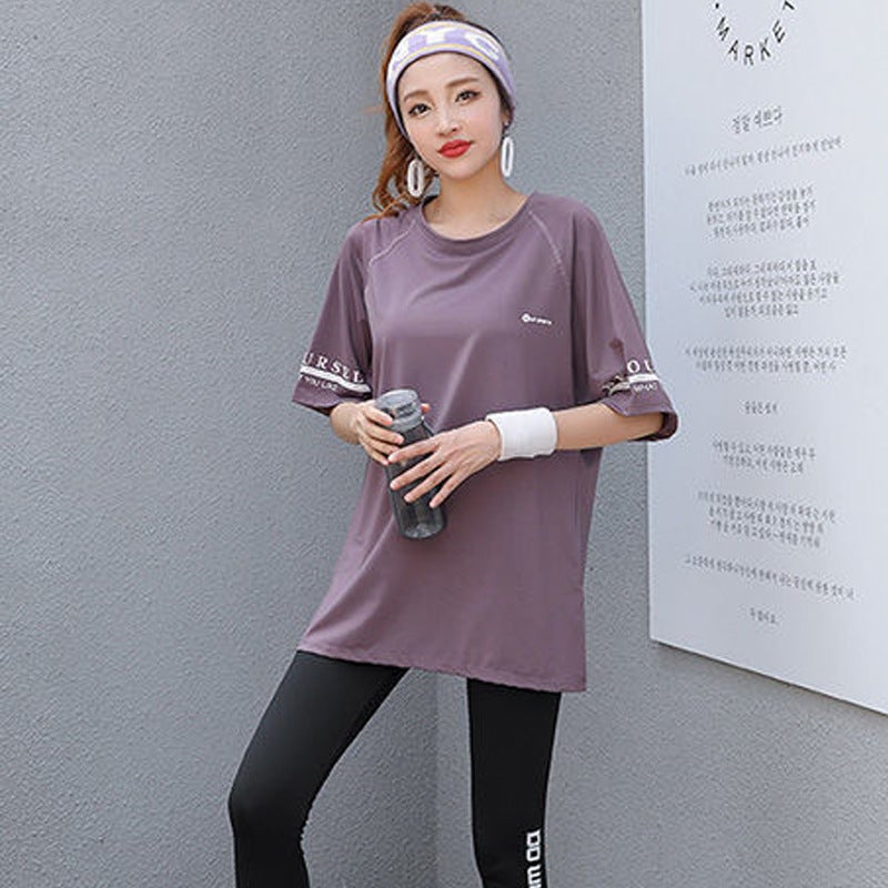 Generic Plus Size Yoga T-Shirt Quick Dry Fitness Top 884# purple short sleeve [single piece]]