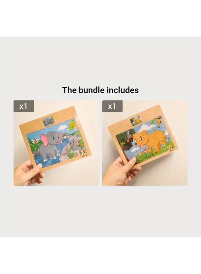 Wooden Puzzle Board With Elephant And Bear Animal Transportation Themes 12pcs - Image 1