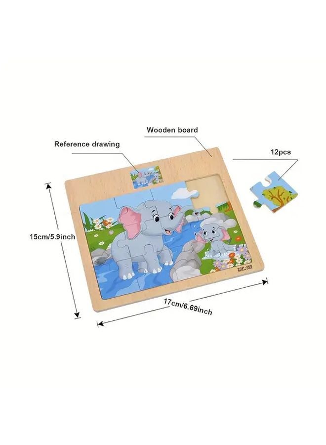 Wooden Puzzle Board With Elephant And Bear Animal Transportation Themes 12pcs - Image 3