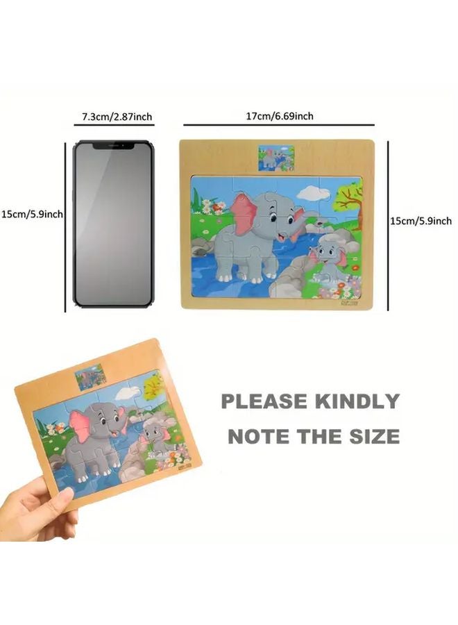 Wooden Puzzle Board With Elephant And Bear Animal Transportation Themes 12pcs - Image 4